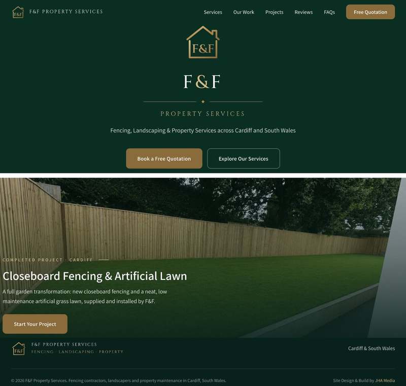 F&F Property Services website built by JHA Media